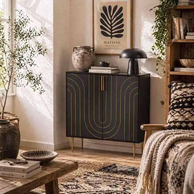 Wyld Haus Mose Art Deco 2 Door Sideboard in Black and Gold – 1