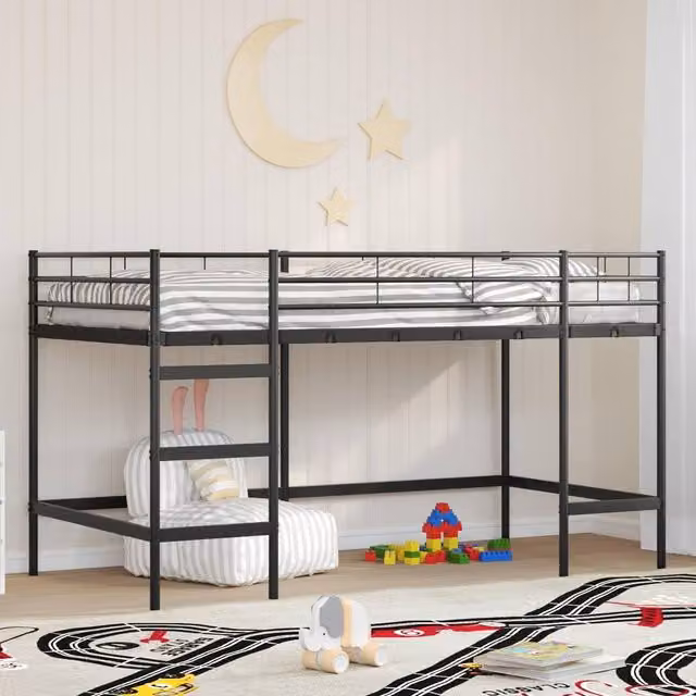 Berkfield Home Kids' Modern Metal Loft Bed Frame in Black, W/D/H: 100 x 200 cm – 1