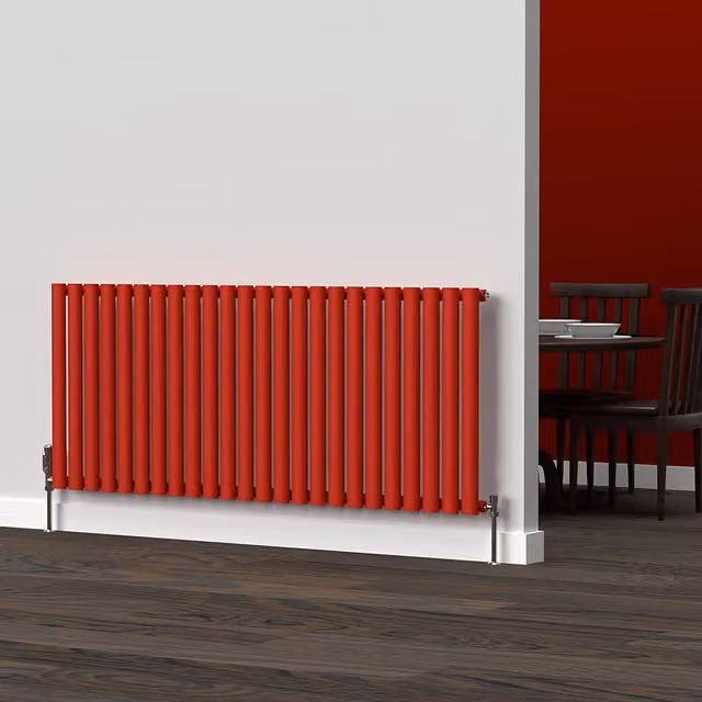Lux Heat Oval Horizontal Coloured Steel Radiator in Red, W: 144 cm, H: 60 cm