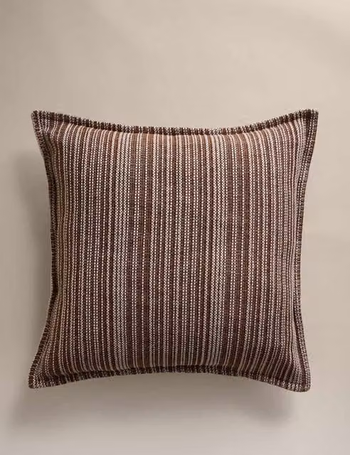 M&S Pure Cotton Woven Striped Square Cushion in Amber