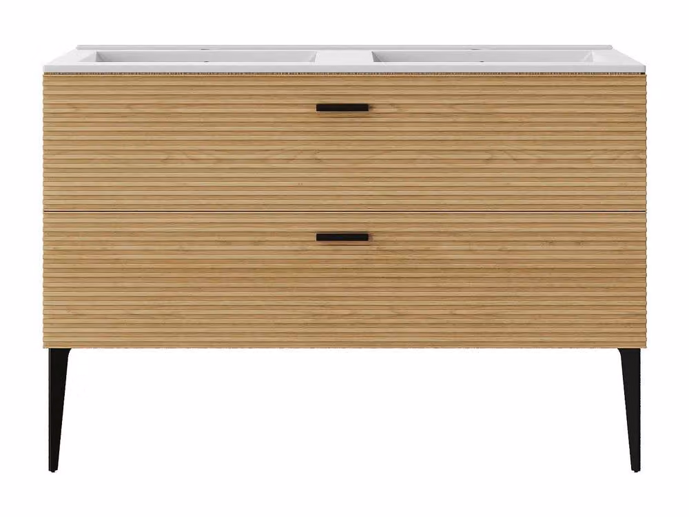 Vente-unique Ribbed Freestanding Bathroom Vanity Unit with Inset Basin and 2 Drawers in Light Oak, W/D/H: 120 x 46 x 55 cm – 2