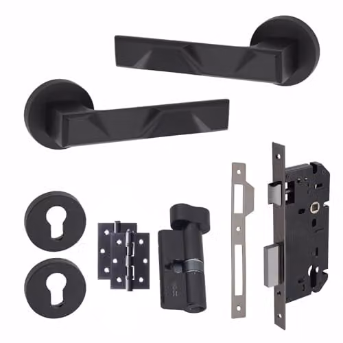 Golden Grace Nova Euro Lock Door Handles with Hinges, Matt Black – 1