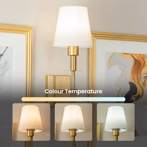 ValueLights Rechargeable LED Wall Light with Fabric Shade and Remote Control, Dimmable Touch Control, Gold/Brass – 2