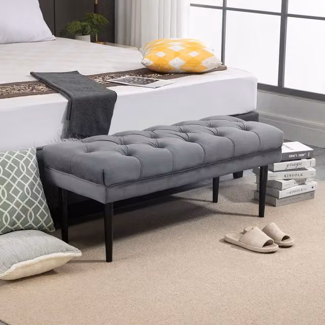 HOMCOM Modern Upholstered Entryway Bench in Grey