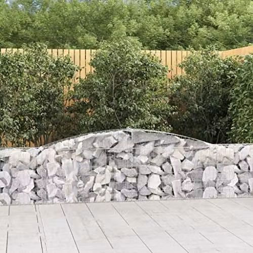 vidaXL Arched Gabion Baskets, 3 Pieces, Silver Galvanised Steel, W: 400 cm, D: 30 cm, H: 60/80 cm – 2