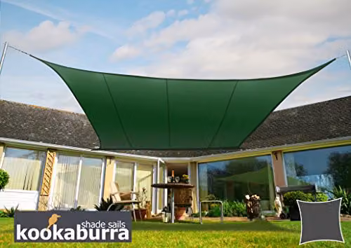 Kookaburra Waterproof Green Polyester Garden Sun Shade Sail Canopy with UPF 50+ UV Block, W x W: 3.6 x 3.6 m – 3