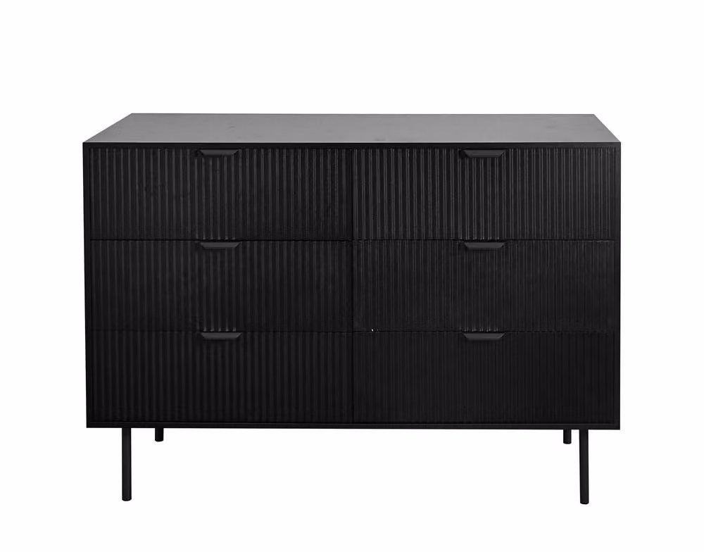 OHS Ribbed 6 Drawer Black Matt Wood Cabinet Chest of Drawers Sideboard – 2