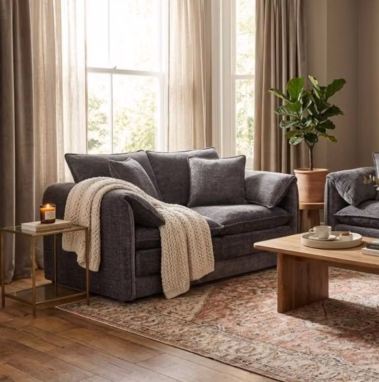 Stratus Interiors Solaya Luxury 6 Person Upholstered Velvet Sofa in Grey