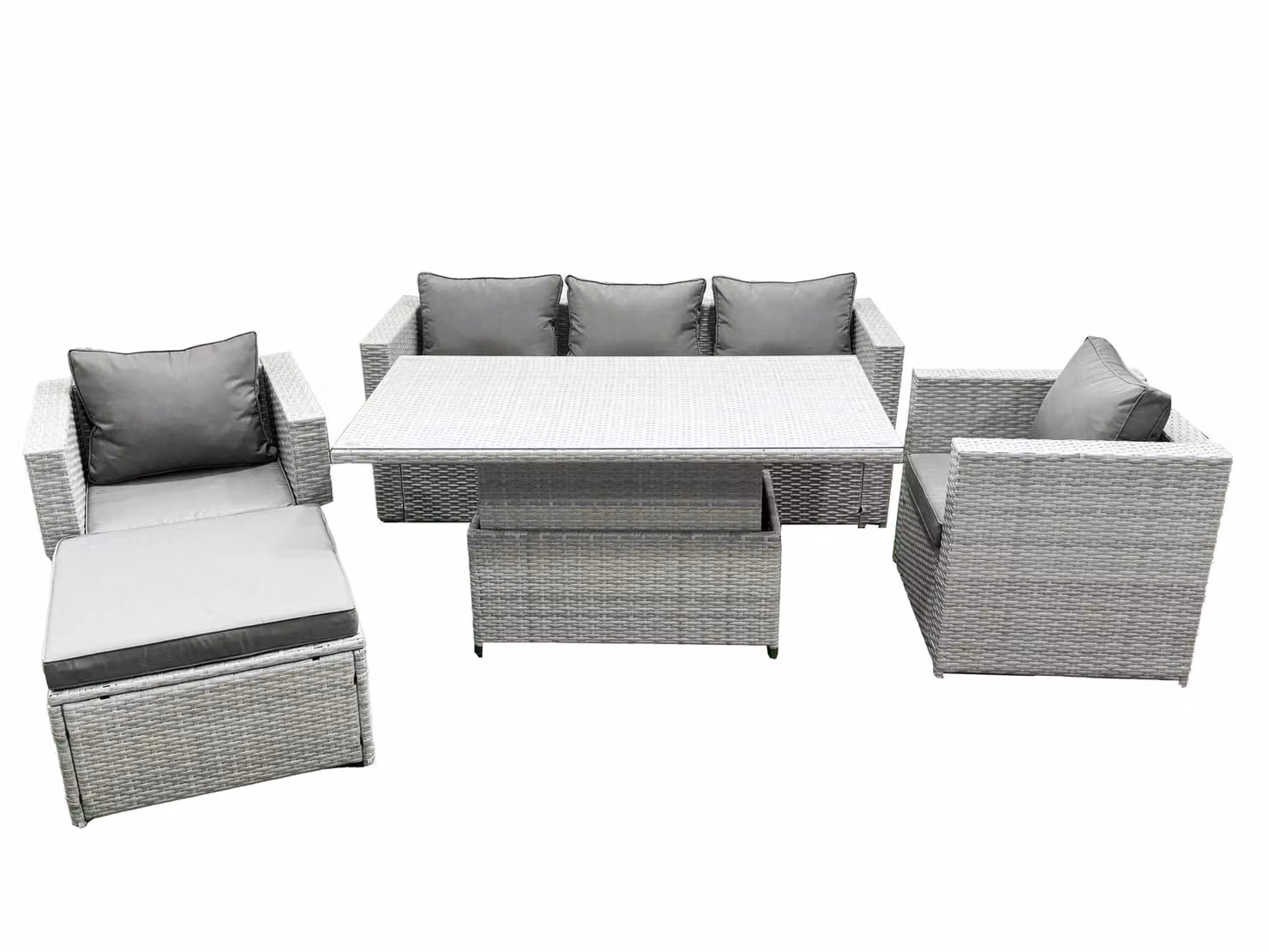 Fimous Rattan Garden Furniture Set with Adjustable Lifting Table and 2 Armchairs in Light Grey – 2