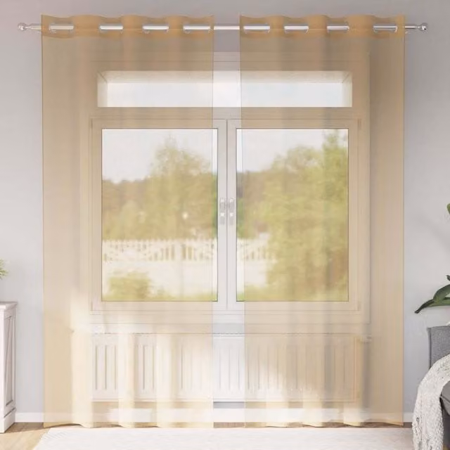 Berkfield Home Sand and Brown Voile Fabric Panel Curtains with Eyelets, 2 Pack