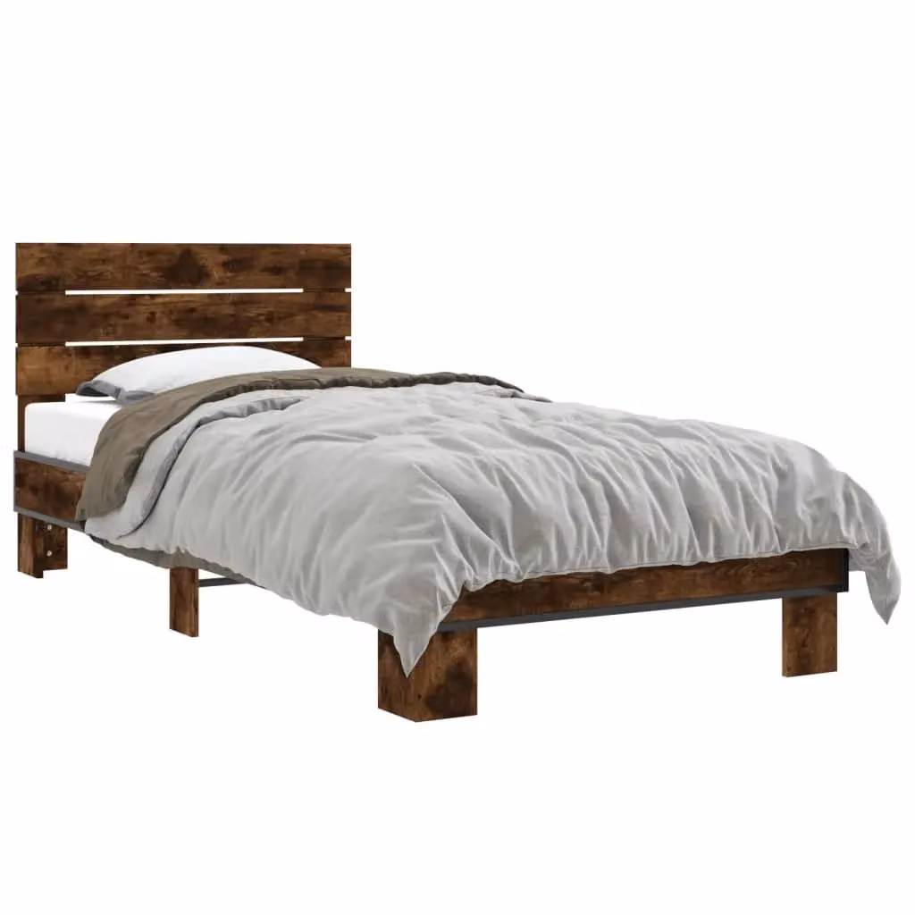 Berkfield Home Smoked Oak Bed Frame in Brown, W/D/H: 90 x 200 cm – 2