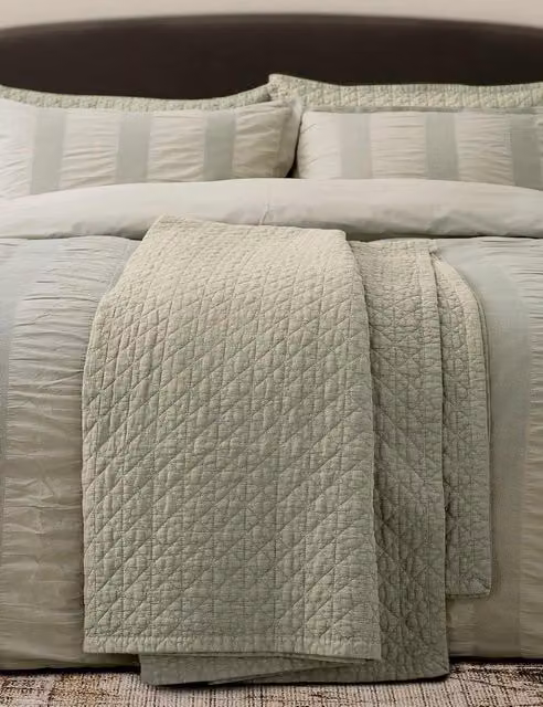 Bedeck of Belfast Pure Cotton Stonewashed Geometric Quilted Throw in Green