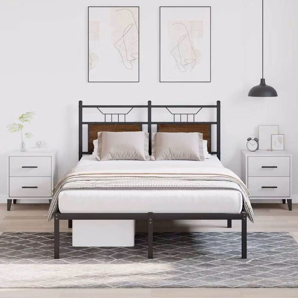 Berkfield Home Small Double Decorative Bed Frame in Brown Oak and Metal, W/D/H: 120 x 190 cm – 3