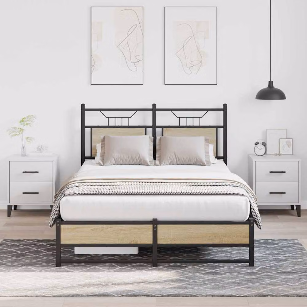Berkfield Home Decorative Bed Frame in Sonoma Oak and Brown with Drawers, W/D/H: 120 x 200 cm – 3