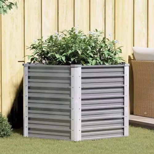 vidaXL Grey Galvanised Steel Raised Bed for Vegetable, Herb and Ornamental Gardens W/D/H: 129 x 129 x 77 cm – 2