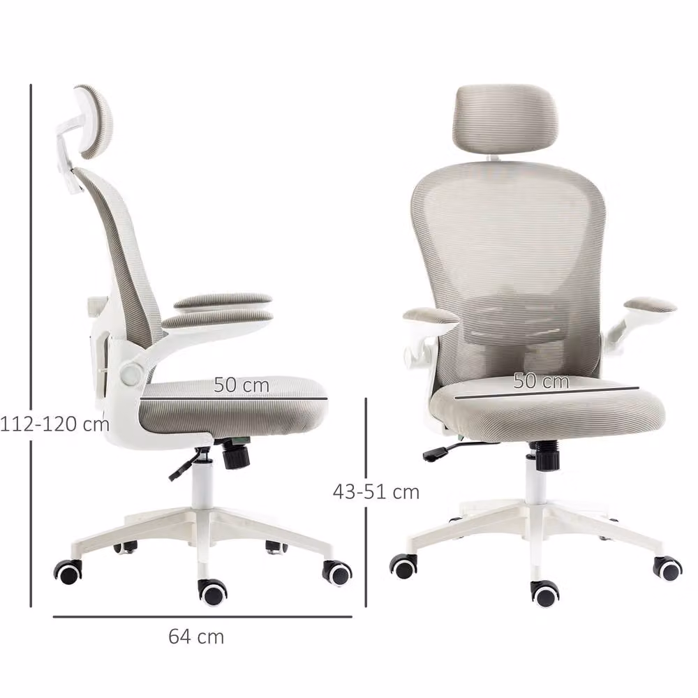 STILVORA Modern Grey Fabric Task Chair with Headrest, Armrests and Swivel Function for Home Office – 4