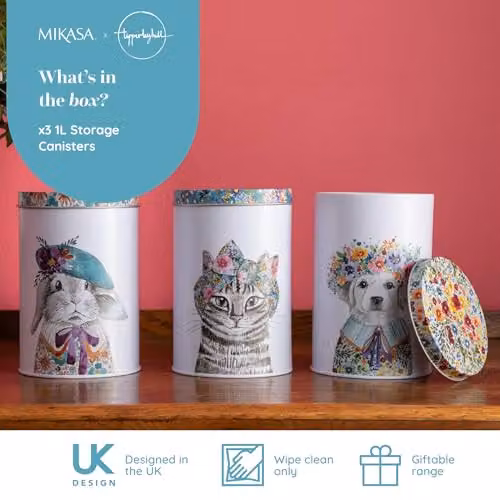 Mikasa Tipperleyhill Set of 3 Multicolour Floral Metal Storage Canisters, W: 10 cm, H: 15 cm – 2
