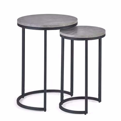 Julian Bowen Staten Round Nest of 2 Side Tables in Grey and Black Concrete Effect – 2