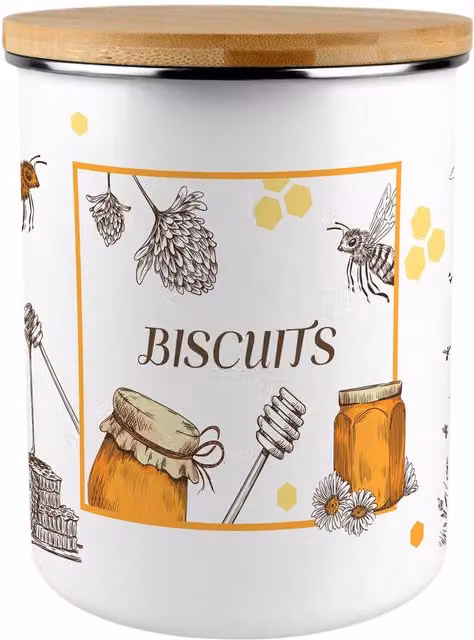 Purely Home Enamel Metal Biscuit Tin in Yellow and White