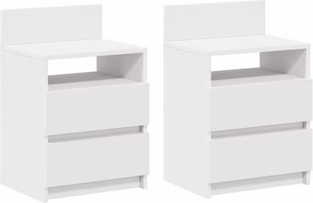 Berkfield Home Set of 2 White Bedside Cabinets with 2 Drawers, W/D/H: 40 x 33 x 60 cm