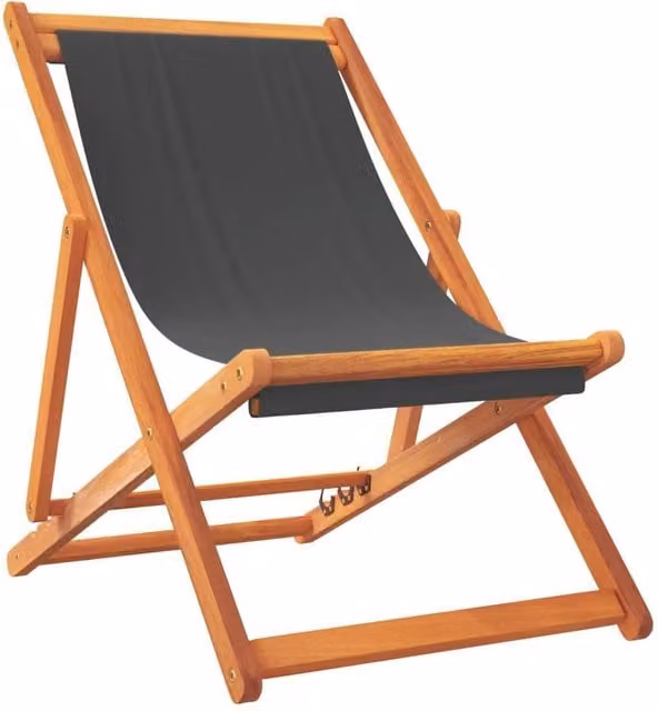 Berkfield Home Set of 2 Durable Folding Beach Chairs in Grey Fabric and Treated Hardwood