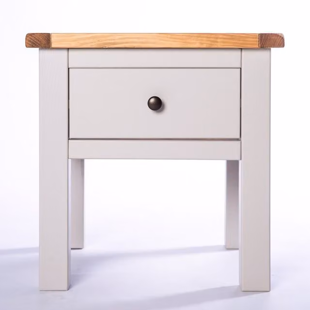 Cabinet Bits Argenta 1 Drawer Lamp Table in Light Grey and Brass, W/D/H: 53 x 53 x 53 cm