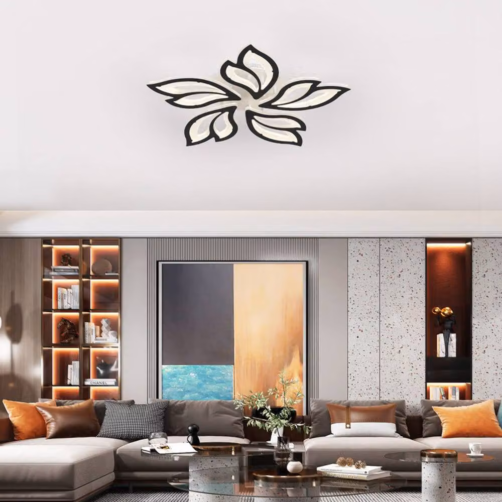 NIVOR Modern Black Dimmable LED Ceiling Light with Remote Control, 60W Organic Leaf Design – 3