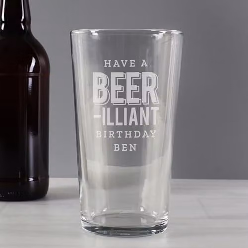 Personalised Memento Company Beer-Illiant Custom Engraved Pint Glass in Transparent Clear – 1