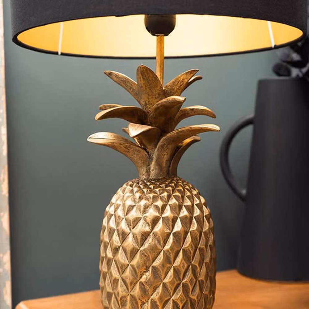 Madison & Mayfair Glamorous Pineapple Table Lamp with Gold Base and Black and Gold Fabric Shade – 2