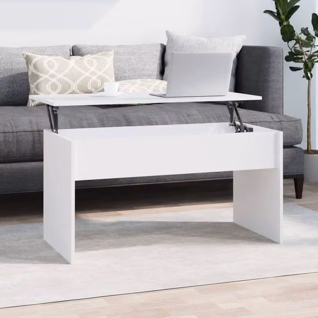 Berkfield Home Modern White Coffee Table with Lift Mechanism, W: 102 cm, D: 50.5 cm, H: 52.5 cm – 1