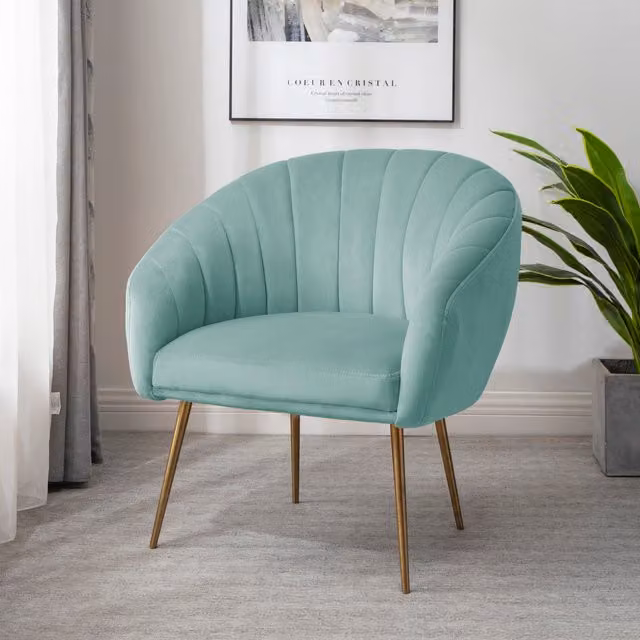 Artemis Home Helena Shell Back Velvet Accent Chair in Green with Bronze Legs, W: 74 cm, H: 82 cm, D: 82 cm