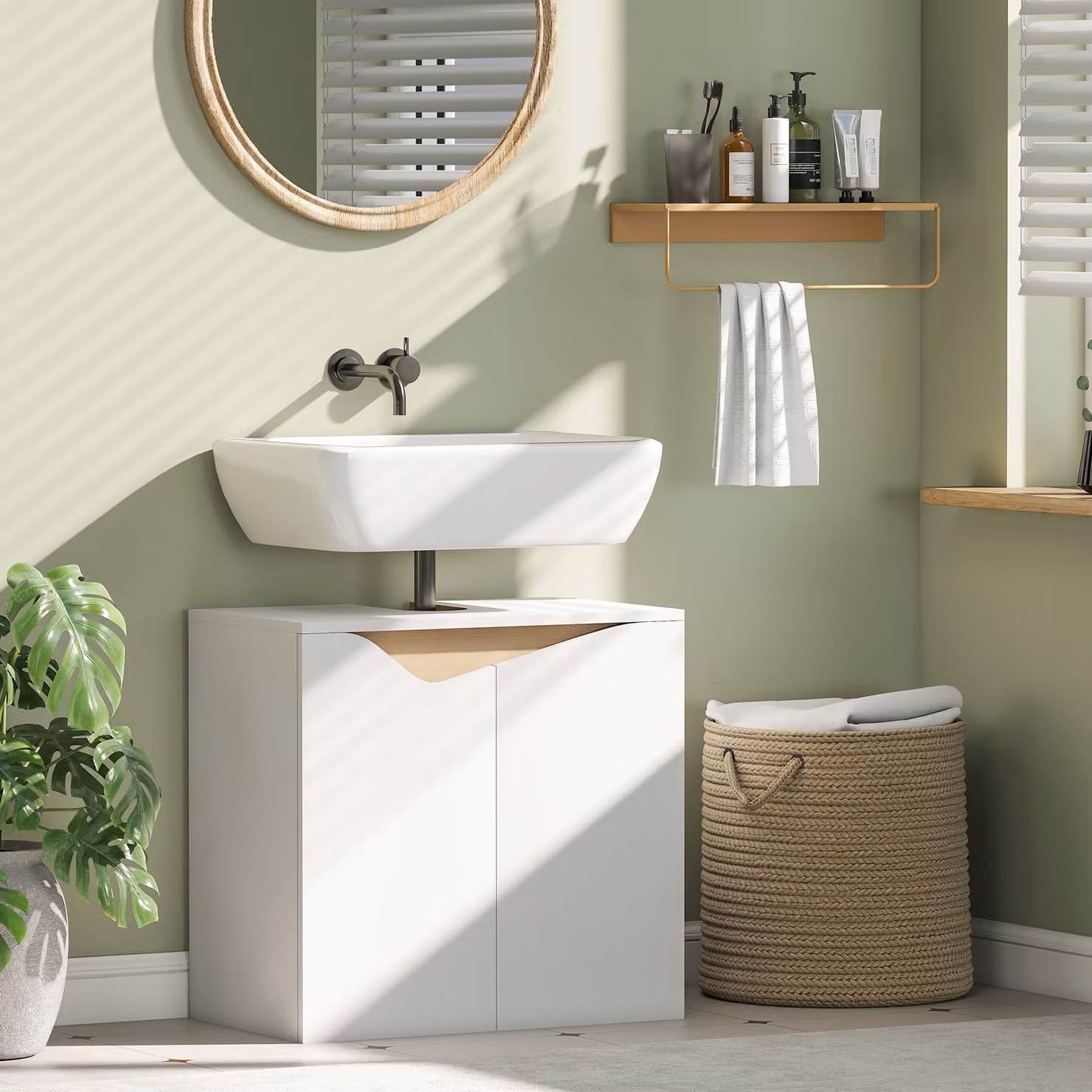 HOMCOM White Under Sink Bathroom Storage Cabinet with Soft-Close Hinged Doors – 2