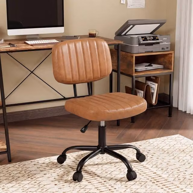 Costway Brown PU Leather Swivel Executive Office Chair with Height Adjustment – 1