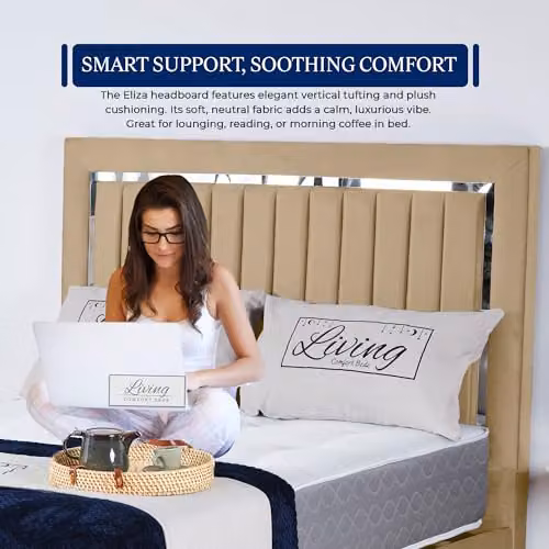 Living Comfort Bedz Zurich Plush Velvet Bed in Mink with Silver Trim Detailing, 6FT Super King, W/D/H: 200 x 190 x 122 cm – 2