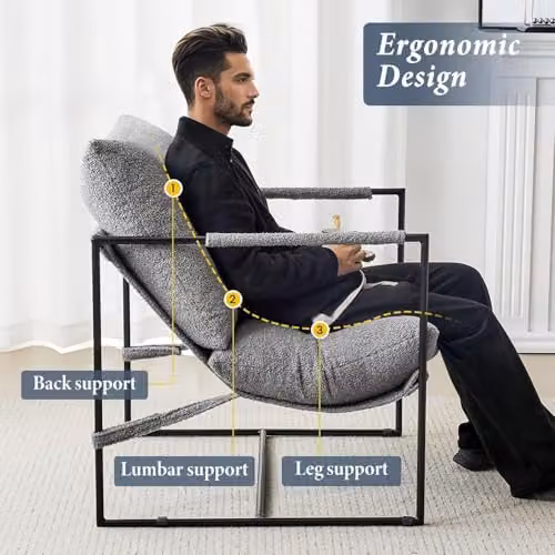 MCC Direct Luca Modern Lounge Sling Accent Chair in Grey Bouclé Fabric with Metal Frame – 5