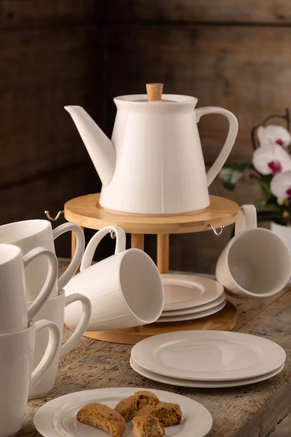 Belleek Living Pekoe 13 Piece Tea Service Set with Stand in Ivory and Beige – 2