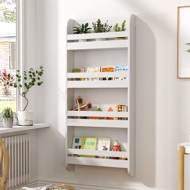 Livingandhome Modern 4-Tier Wall-Mounted Wooden Shelf in White