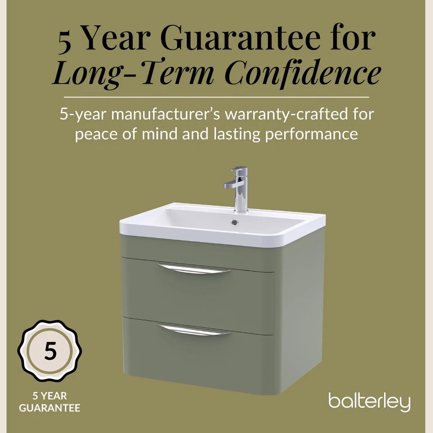 Balterley Contemporary Wall Hung 2 Drawer Bathroom Vanity Unit, Green, W: 61.0 cm – 2