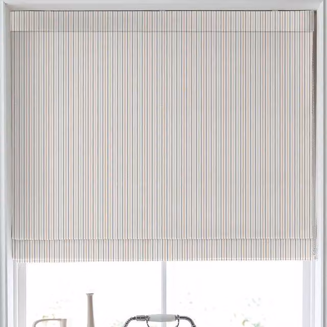 Laura Ashley Candy Stripe Blackout Made to Measure Roman Blind in Apricot, Pink and Multicolour