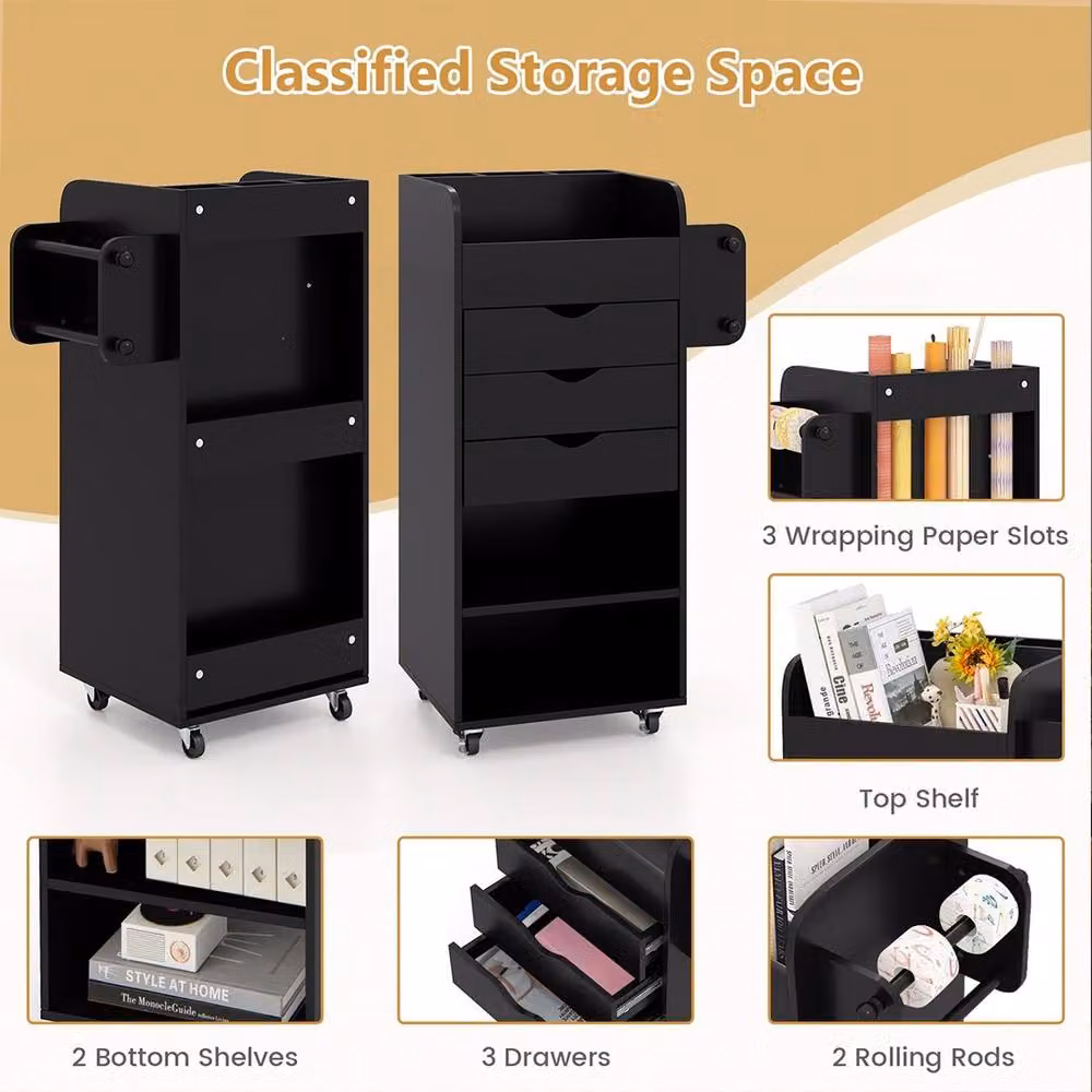 Ventryn Black Kitchen Storage Cart Rack Trolley on Wheels – 5