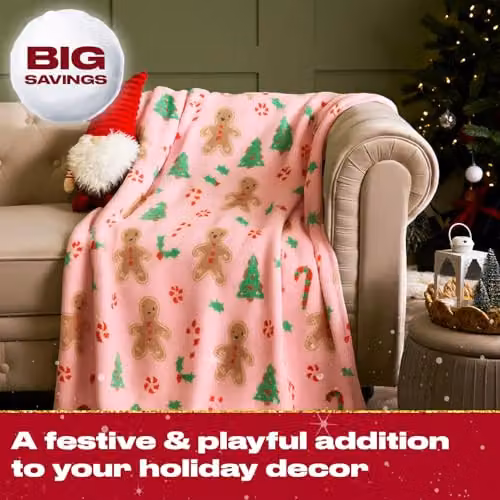 OHS Pink Gingerbread Man Christmas Fleece Throw Blanket, W/D/H: 120 x 150 cm – 2