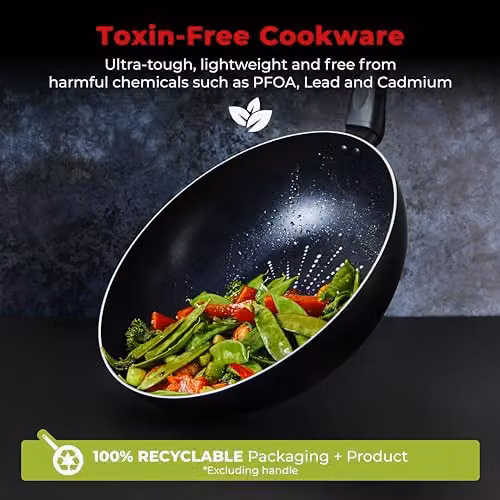 Tower Smart Start Classic 28cm Aluminium Non-Stick Wok in Black – 6
