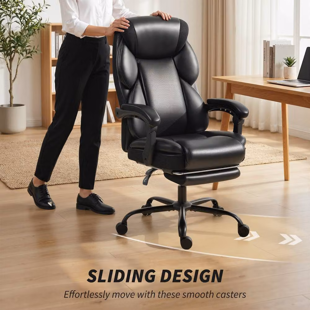STILVORA Black Synthetic Leather Office Chair with Footrest, Reclining Function, Headrest and 360 Degree Swivel – 7