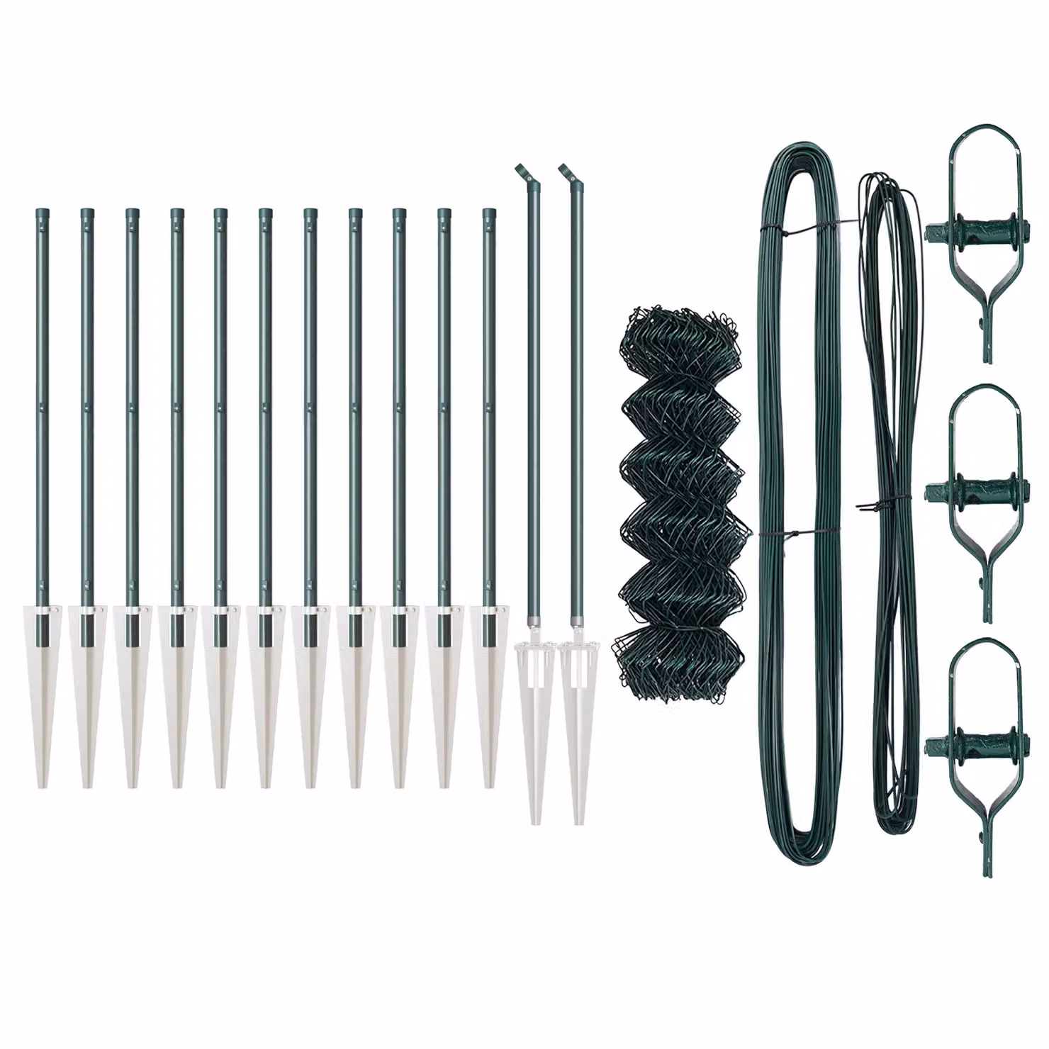 Berkfield Home Green Galvanised Steel Chain Link In-Ground Fence with 13 Round Spike Posts, W: 25 m, H: 0.8 m – 2