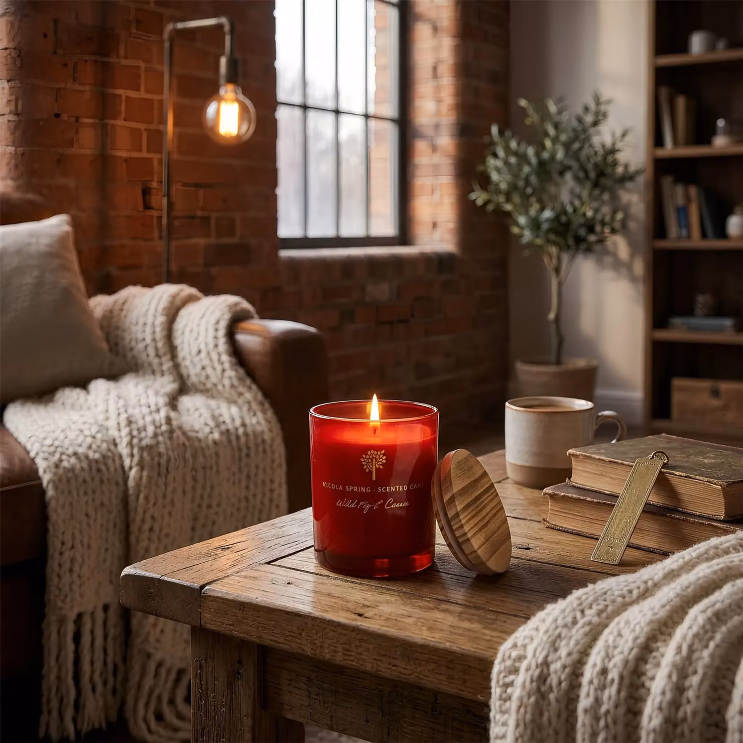 Nicola Spring Wild Fig & Cassis Scented Candle and Reed Diffuser Set in Red, 130g Soy Wax Candle and 200ml Diffuser – 5