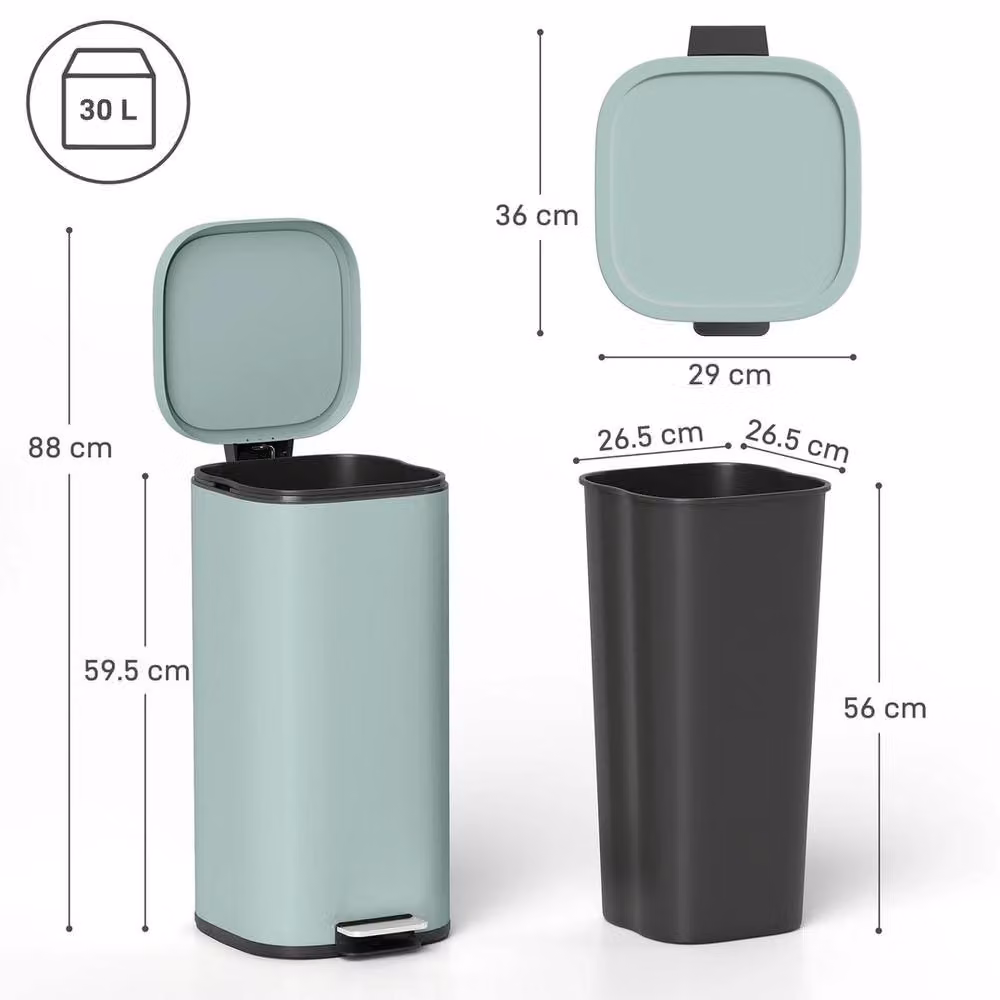 VOGREX 30L Green Metal Kitchen Pedal Bin with Lid and Removable Inner Bucket – 2