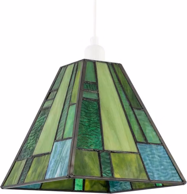 Happy Homewares Art Deco Rectangular Tiffany Pendant Lighting Shade with Green Glass Panels – 1