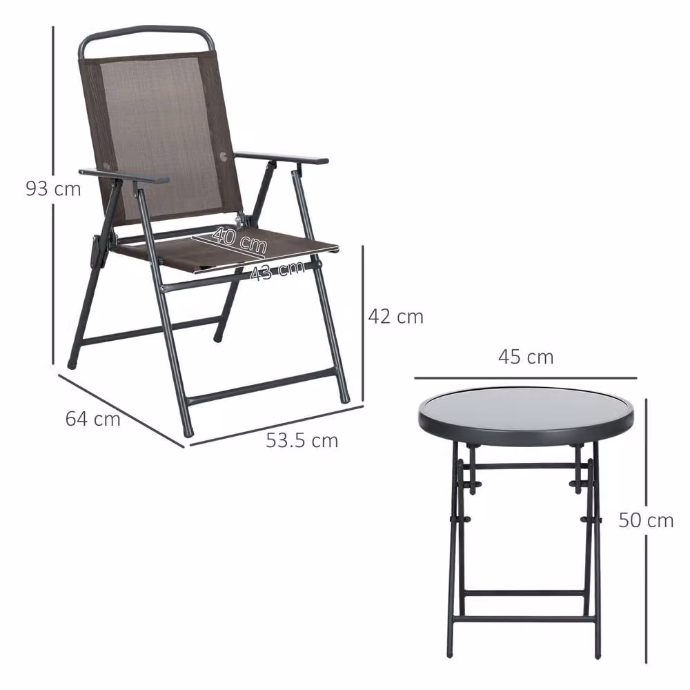 OUTSUNNY Brown Metal and Glass Patio Bistro Set with Folding Chairs and Coffee Table – 2