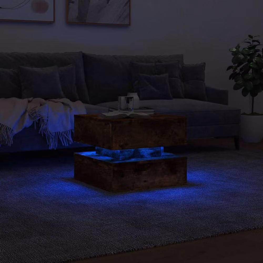 Berkfield Home Modern Square Coffee Table with LED Lights in Smoked Oak Brown, W/D/H: 50 x 50 x 40 cm – 5