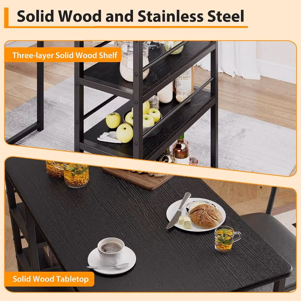 London Boutique 3-Piece Bar Height Dining Set with Table and 2 Chairs in Black – 7